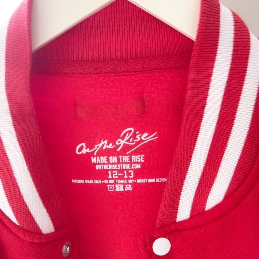 Malibu peer store On the Rise Red and White women /kids Varsity Jacket - Picture 3 of 5